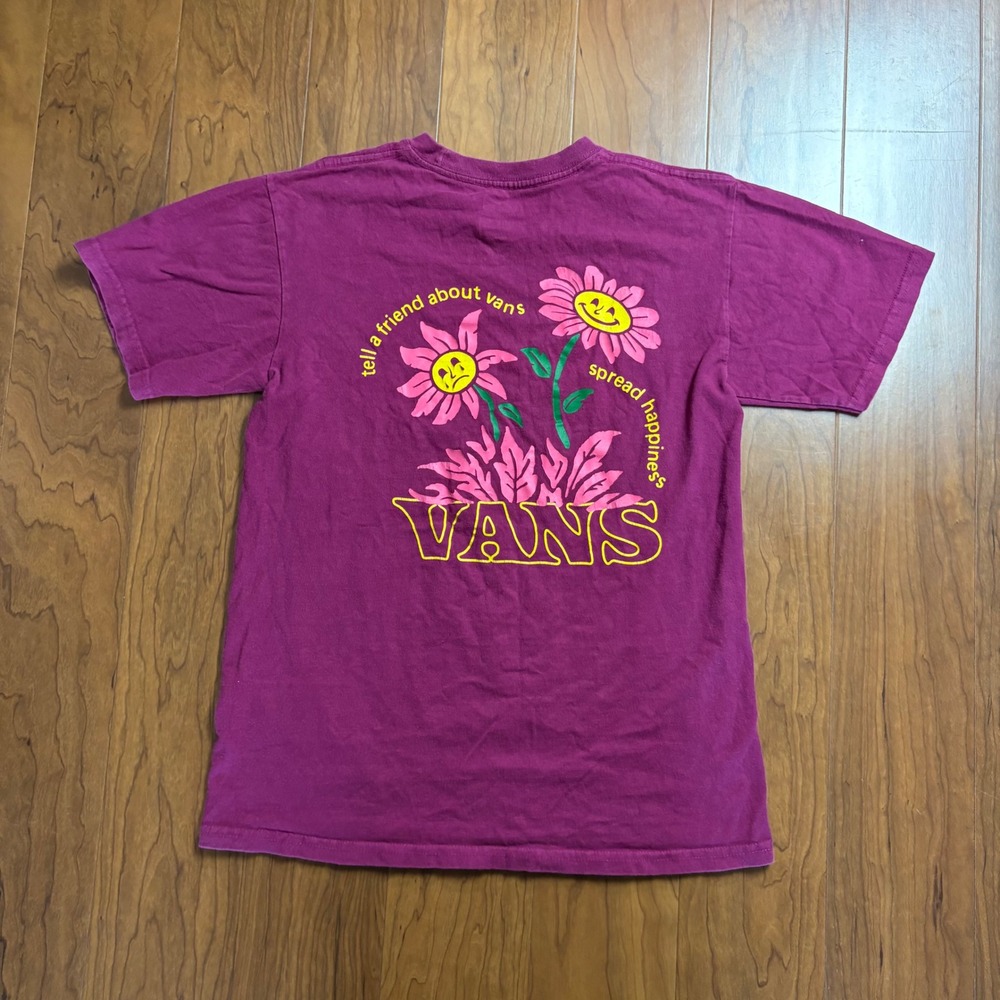 Vans Classic Fit Graphic Tee Purple Bumblebee Flower Spread Happiness Small